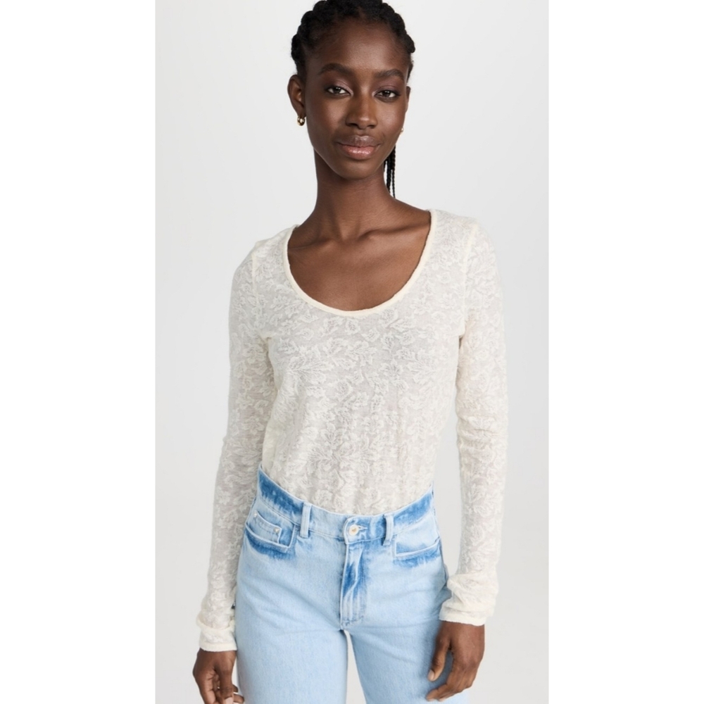Vince | Stretch Leaf Scoop Neck Long Sleeve Shirt In Feather Size Medium